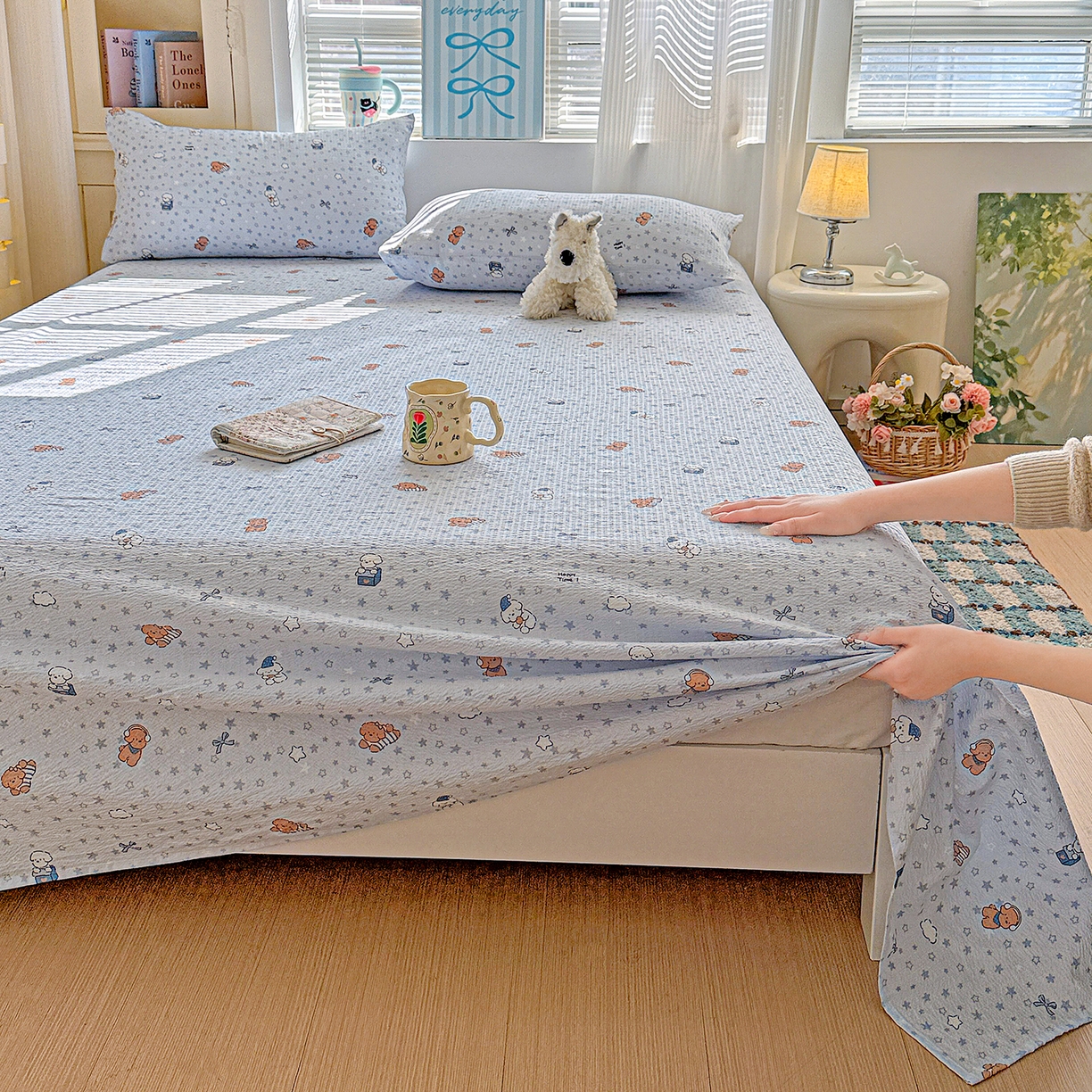 91家纺网 家纺一手货源 找家纺 仟人梦 2026新款云感双层纱印花单床单床单单件 淘气狗