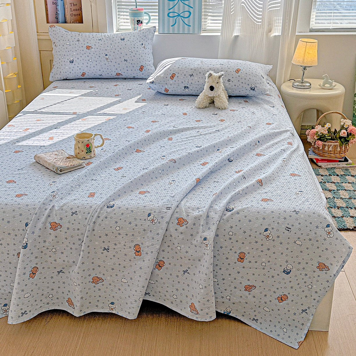 91家纺网 家纺一手货源 找家纺 仟人梦 2026新款云感双层纱印花单床单床单单件 淘气狗