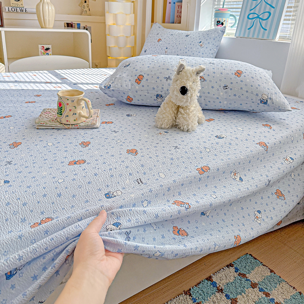 91家纺网 家纺一手货源 找家纺 仟人梦 2026新款云感双层纱印花单床单床单单件 淘气狗