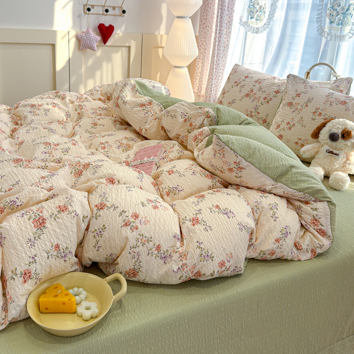 91家纺网 家纺一手货源 找家纺 竹合家纺 2026春夏新品高克重A类泡芙纱泡泡皱皱纱四件套 山花漫