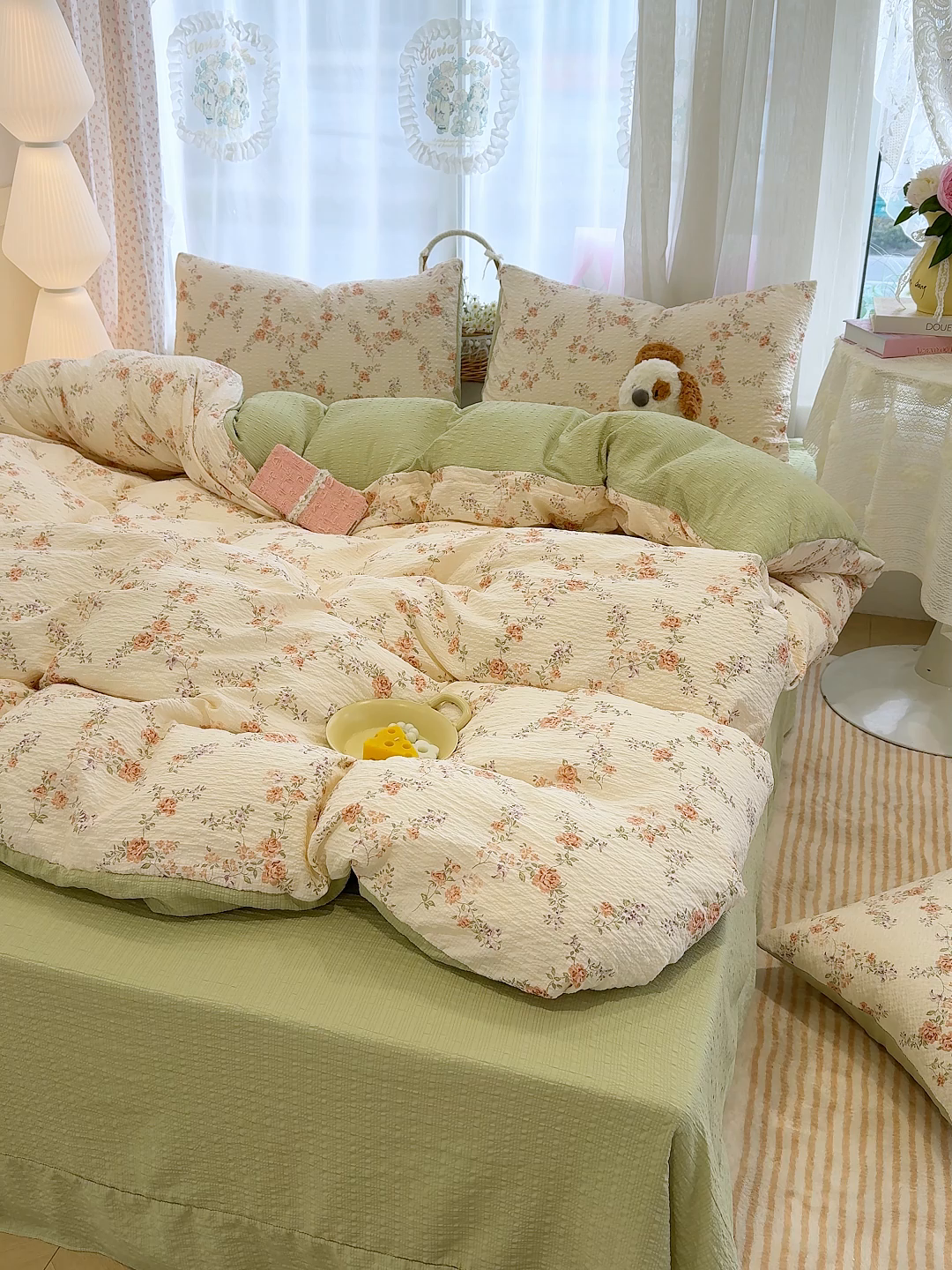 91家纺网 家纺一手货源 找家纺 竹合家纺 2026春夏新品高克重A类泡芙纱泡泡皱皱纱四件套 山花漫