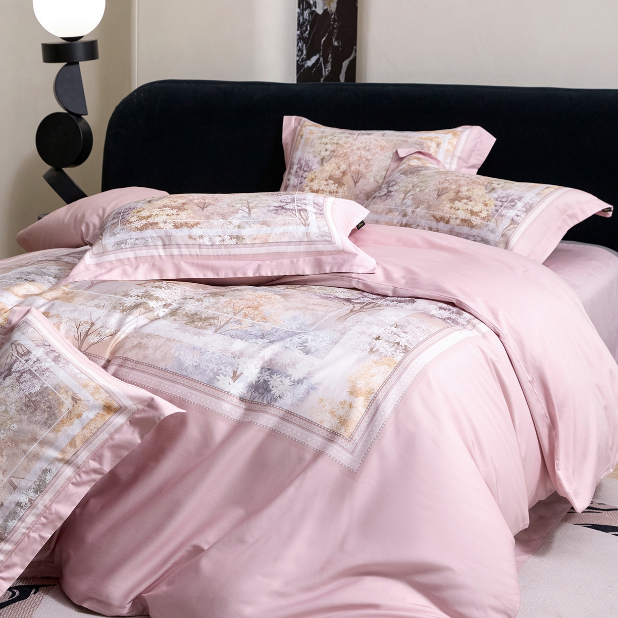 91家纺网 家纺一手货源 找家纺 梧桐树 2026新款60长绒棉平网大版系列四件套 P20锦瑟粉