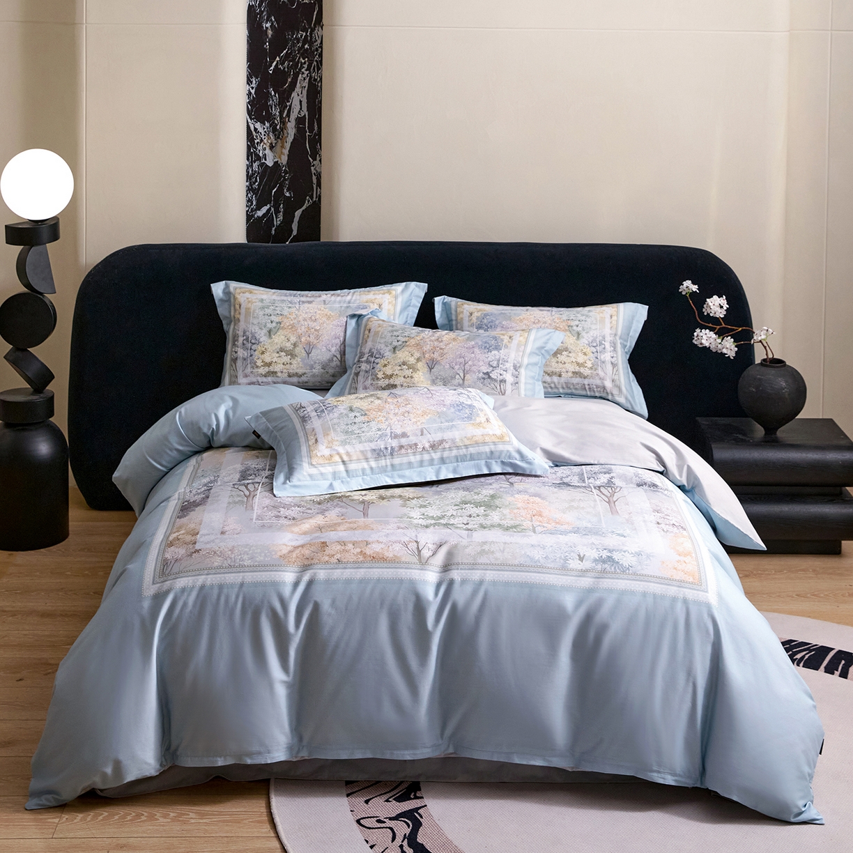 梧桐树 2026新款60长绒棉平网大版系列四件套 P21锦瑟蓝