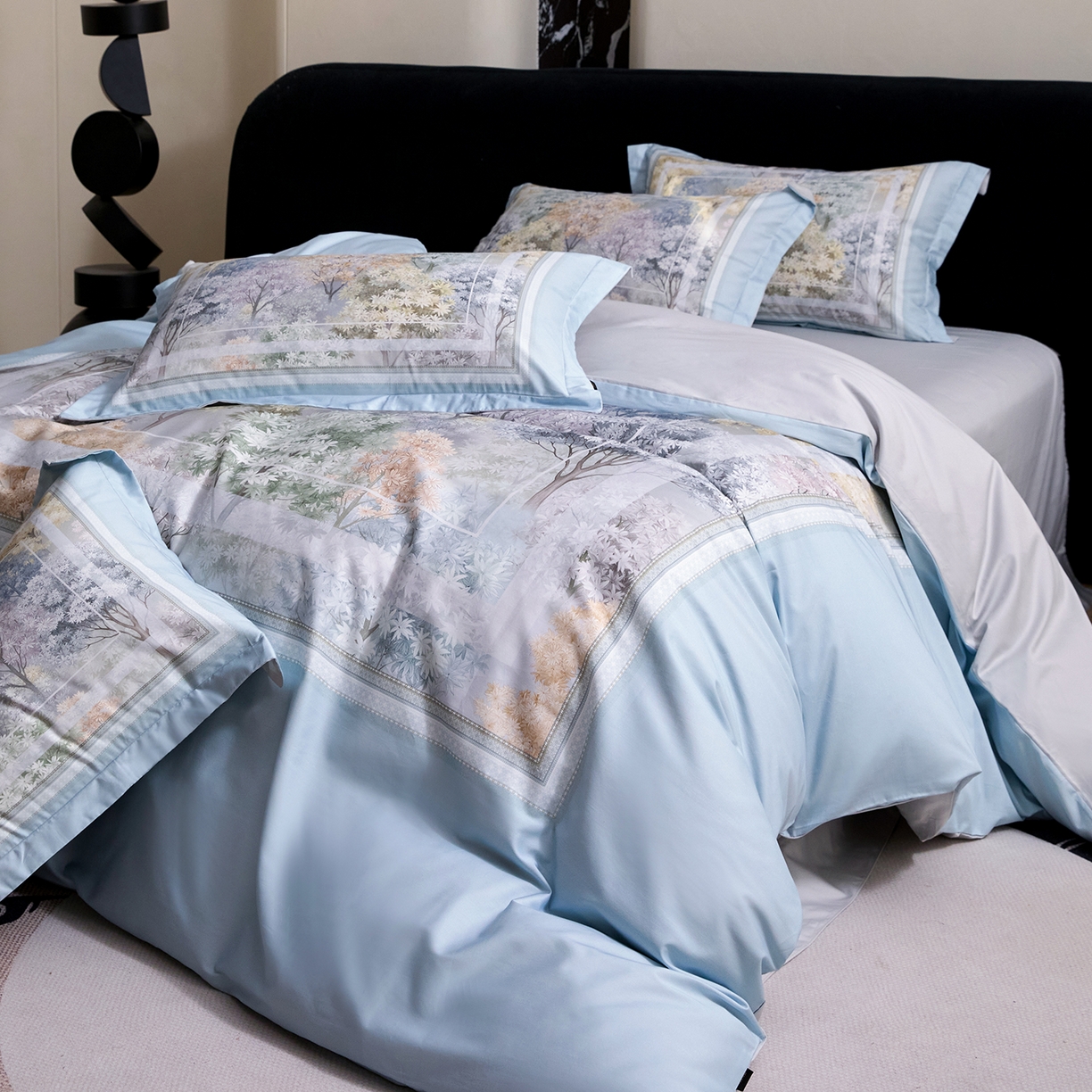 91家纺网 家纺一手货源 找家纺 梧桐树 2026新款60长绒棉平网大版系列四件套 P21锦瑟蓝