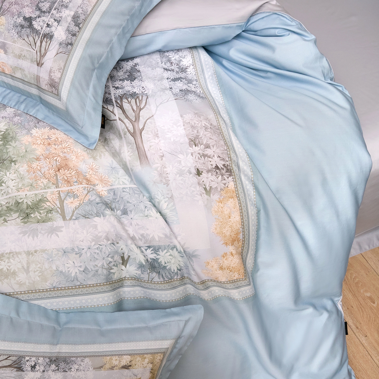 91家纺网 家纺一手货源 找家纺 梧桐树 2026新款60长绒棉平网大版系列四件套 P21锦瑟蓝