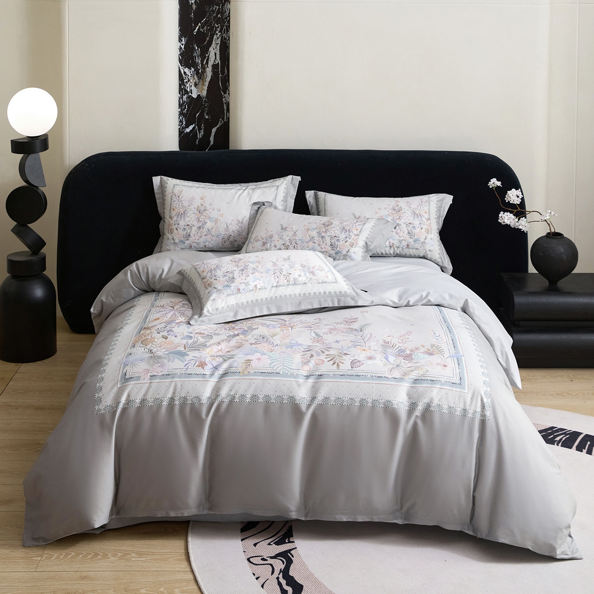 梧桐树 2026新款60长绒棉平网大版系列四件套 P23梦之瑶灰