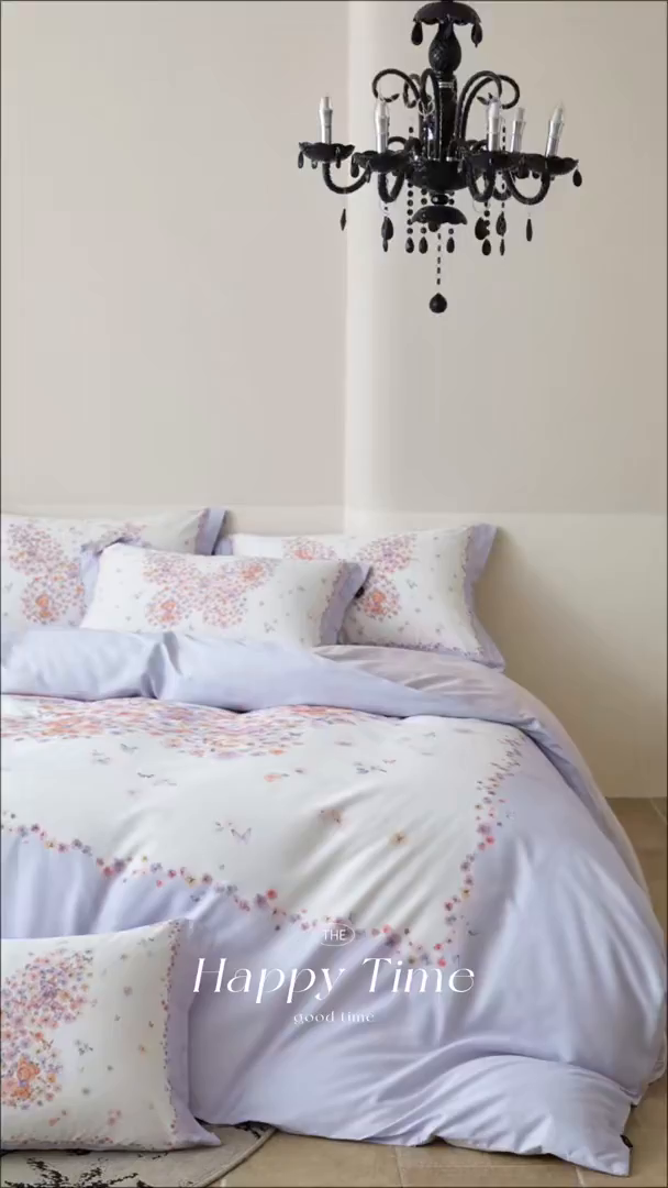 91家纺网 家纺一手货源 找家纺 梧桐树 2026新款60长绒棉平网大版系列四件套 P24蝶梦紫