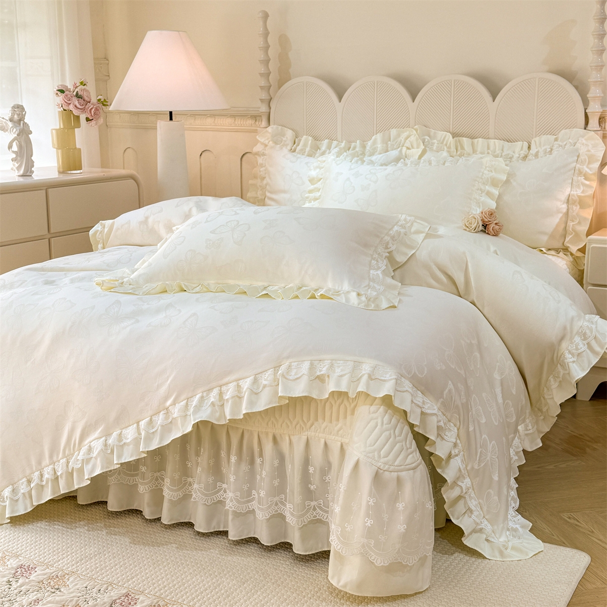 91家纺网 家纺一手货源 找家纺 （总）优贝家纺 2026春夏新款提花水洗天丝冰丝天丝韩版夹棉床盖四件套