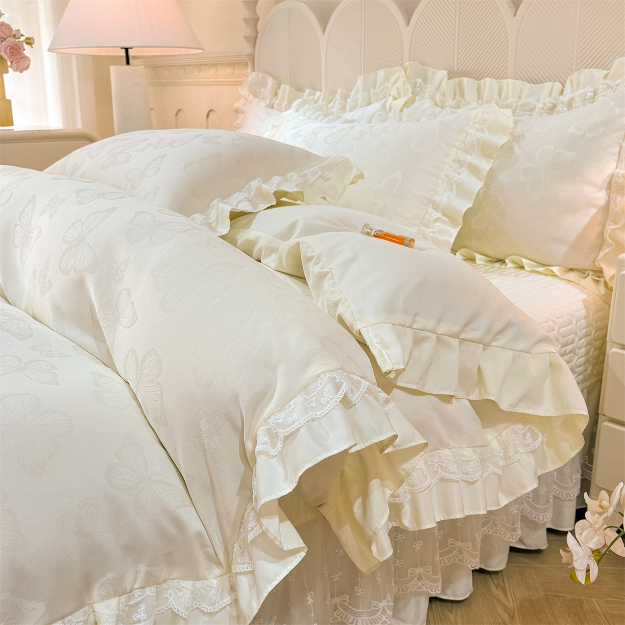 91家纺网 家纺一手货源 找家纺 （总）优贝家纺 2026春夏新款提花水洗天丝冰丝天丝韩版夹棉床盖四件套