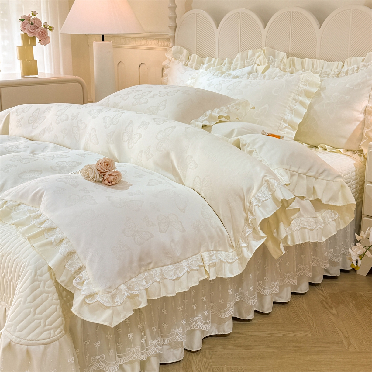 91家纺网 家纺一手货源 找家纺 （总）优贝家纺 2026春夏新款提花水洗天丝冰丝天丝韩版夹棉床盖四件套