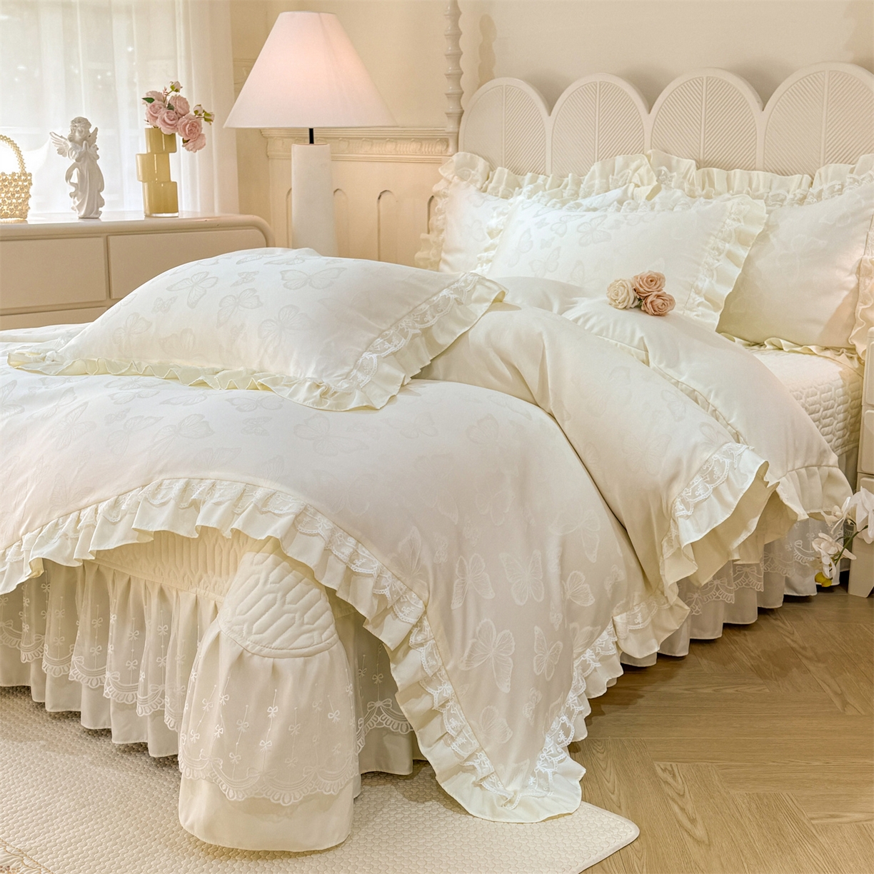 91家纺网 家纺一手货源 找家纺 （总）优贝家纺 2026春夏新款提花水洗天丝冰丝天丝韩版夹棉床盖四件套