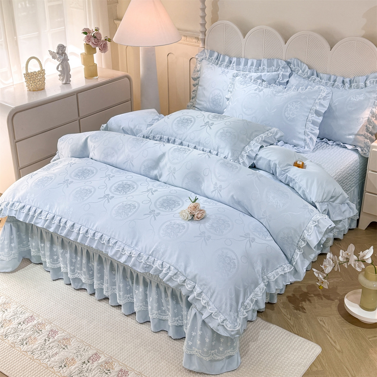 91家纺网 家纺一手货源 找家纺 （总）优贝家纺 2026春夏新款提花水洗天丝冰丝天丝韩版夹棉床盖四件套