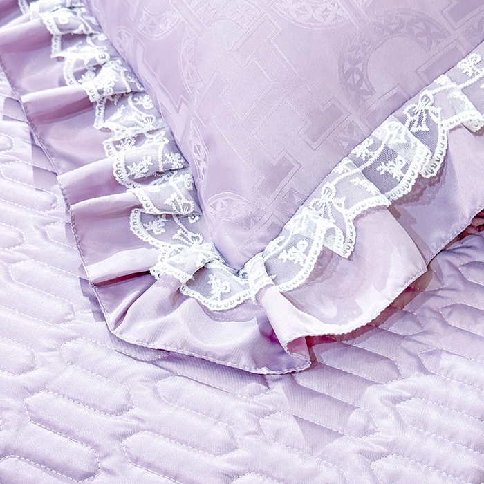 91家纺网 家纺一手货源 找家纺 优贝家纺 2026春夏新款提花水洗天丝冰丝天丝韩版夹棉床盖四件套 堇色齐梦