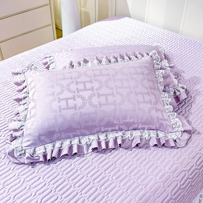 91家纺网 家纺一手货源 找家纺 优贝家纺 2026春夏新款提花水洗天丝冰丝天丝韩版夹棉床盖四件套 堇色齐梦