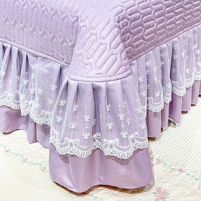 91家纺网 家纺一手货源 找家纺 优贝家纺 2026春夏新款提花水洗天丝冰丝天丝韩版夹棉床盖四件套 堇色齐梦