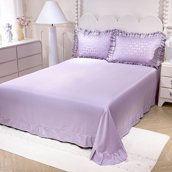 91家纺网 家纺一手货源 找家纺 优贝家纺 2026春夏新款提花水洗天丝冰丝天丝韩版夹棉床盖四件套 堇色齐梦