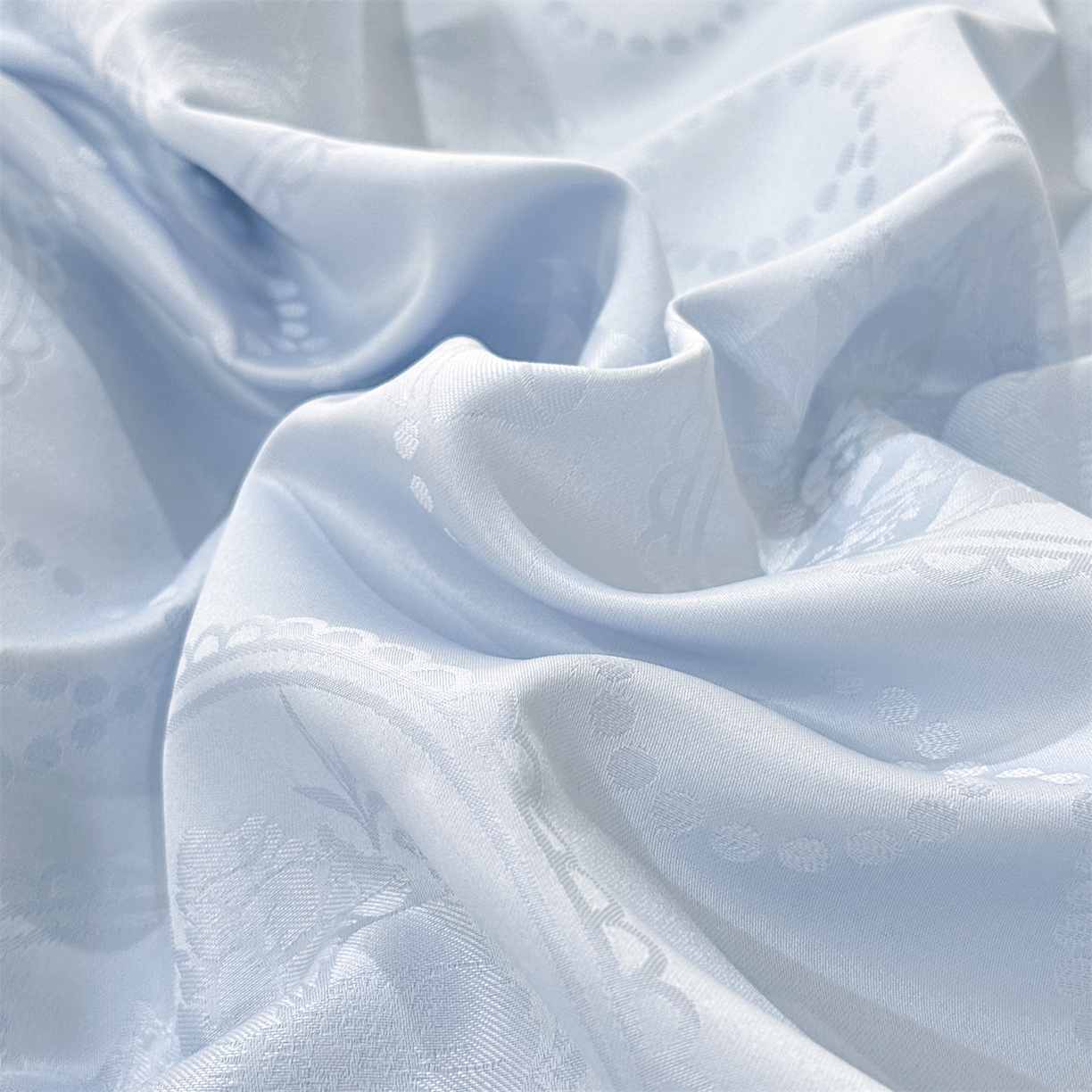 91家纺网 家纺一手货源 找家纺 优贝家纺 2026春夏新款提花水洗天丝冰丝天丝韩版夹棉床盖四件套 花涧-天蓝