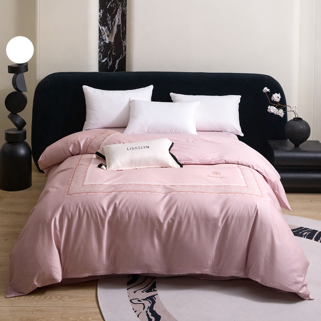 91家纺网 家纺一手货源 找家纺 梧桐树 2026新款60长绒棉平网大版系列四件套 P30罗曼粉