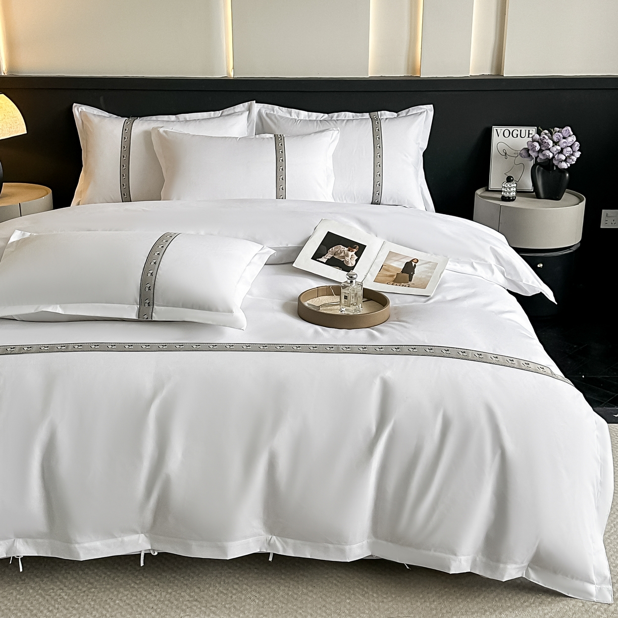 91家纺网 家纺一手货源 找家纺 梦庭帛美 2026新款酒店布草宾馆亲肤四件套 晚樱