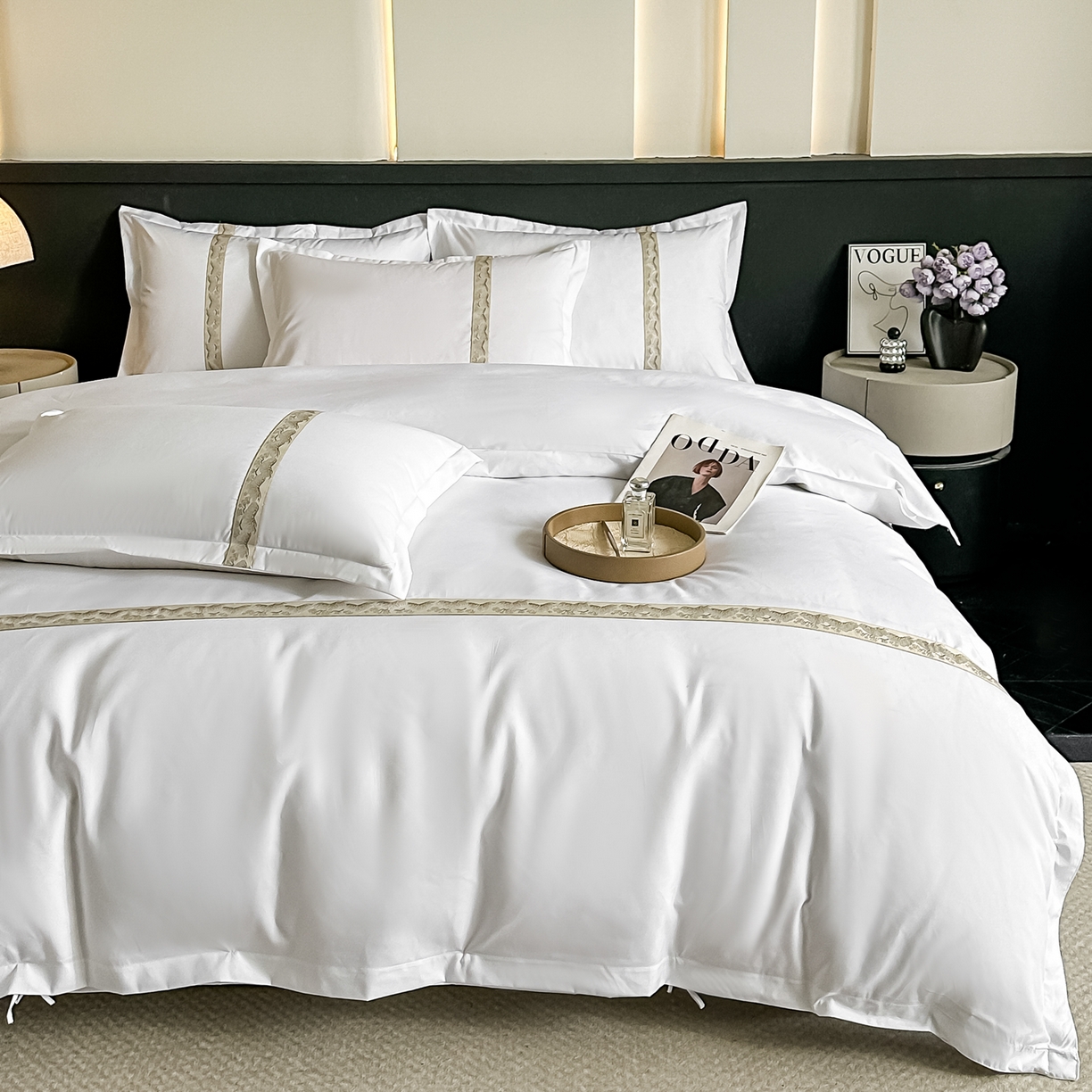 91家纺网 家纺一手货源 找家纺 梦庭帛美 2026新款酒店布草宾馆亲肤四件套 梧叶