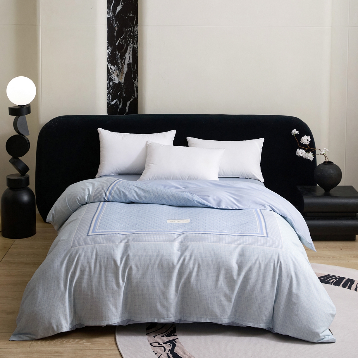 91家纺网 家纺一手货源 找家纺 梧桐树 2026新款60长绒棉平网大版系列四件套 P32漫巴黎蓝