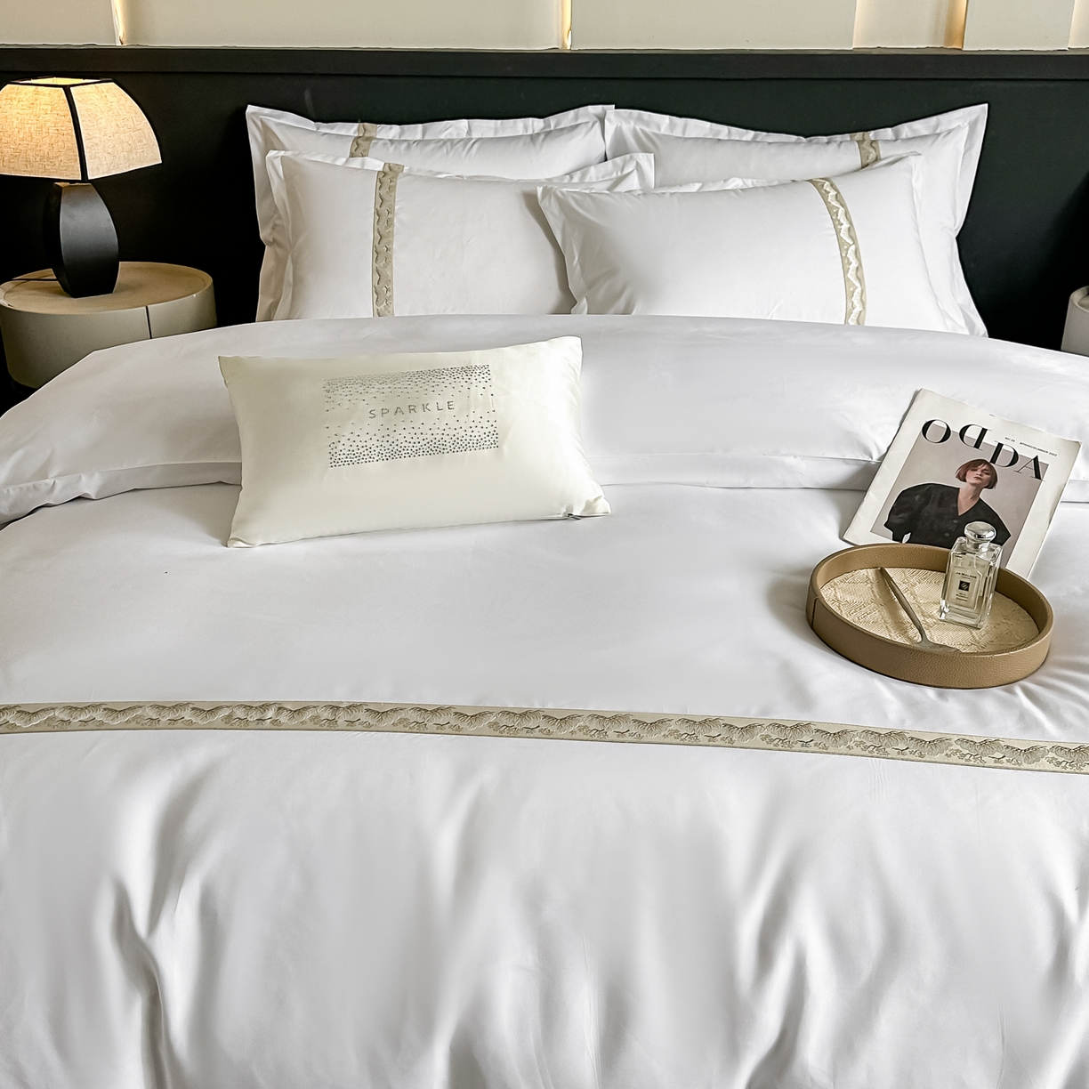 91家纺网 家纺一手货源 找家纺 梦庭帛美 2026新款酒店布草宾馆亲肤四件套 梧叶