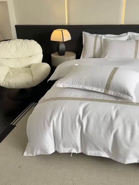 91家纺网 家纺一手货源 找家纺 梦庭帛美 2026新款酒店布草宾馆亲肤四件套 梧叶