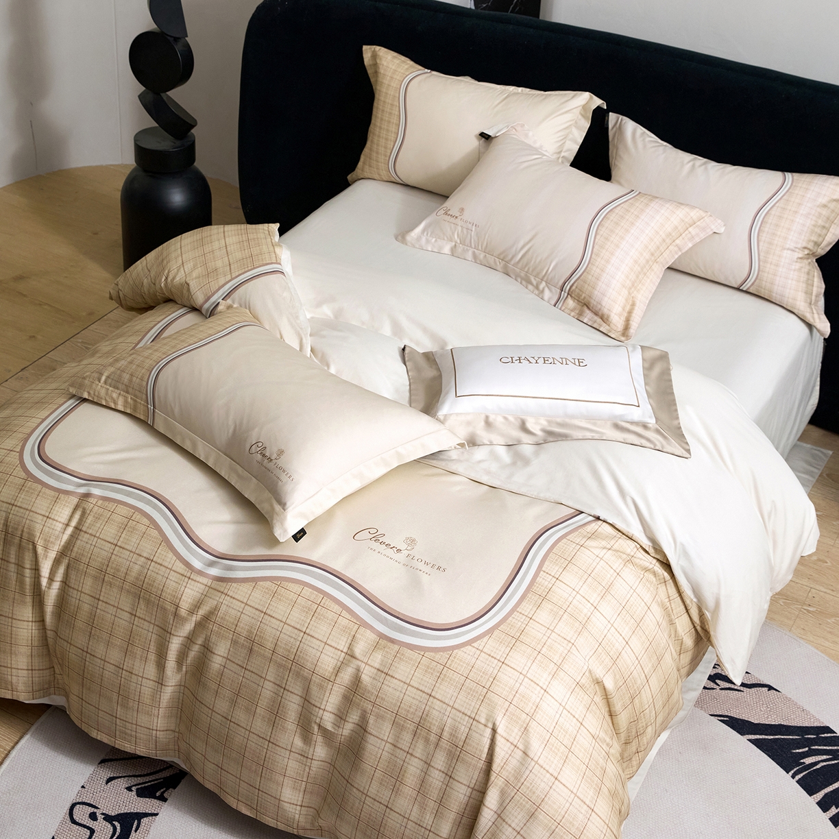 91家纺网 家纺一手货源 找家纺 梧桐树 2026新款60长绒棉平网大版系列四件套 P33幻境咖