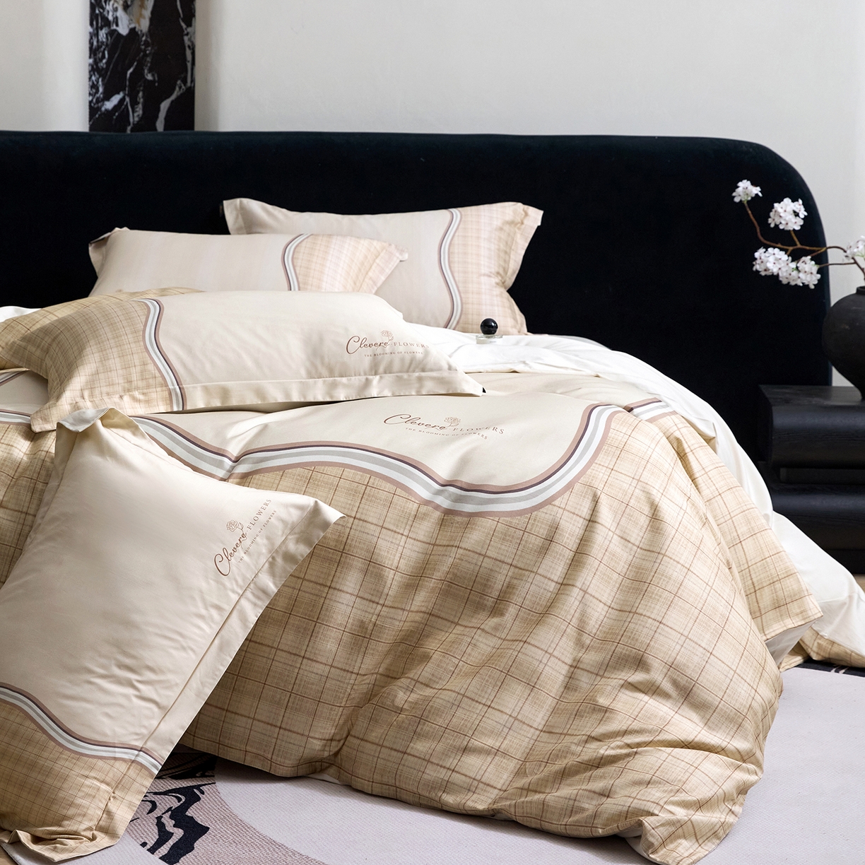 91家纺网 家纺一手货源 找家纺 梧桐树 2026新款60长绒棉平网大版系列四件套 P33幻境咖