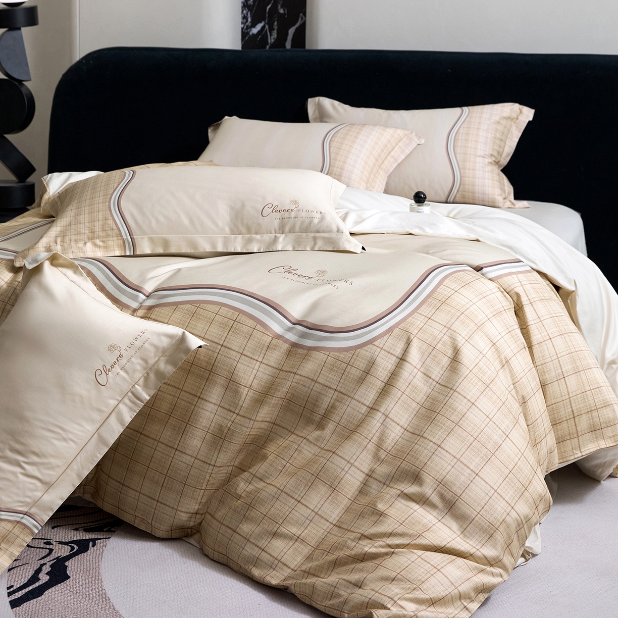 91家纺网 家纺一手货源 找家纺 梧桐树 2026新款60长绒棉平网大版系列四件套 P33幻境咖