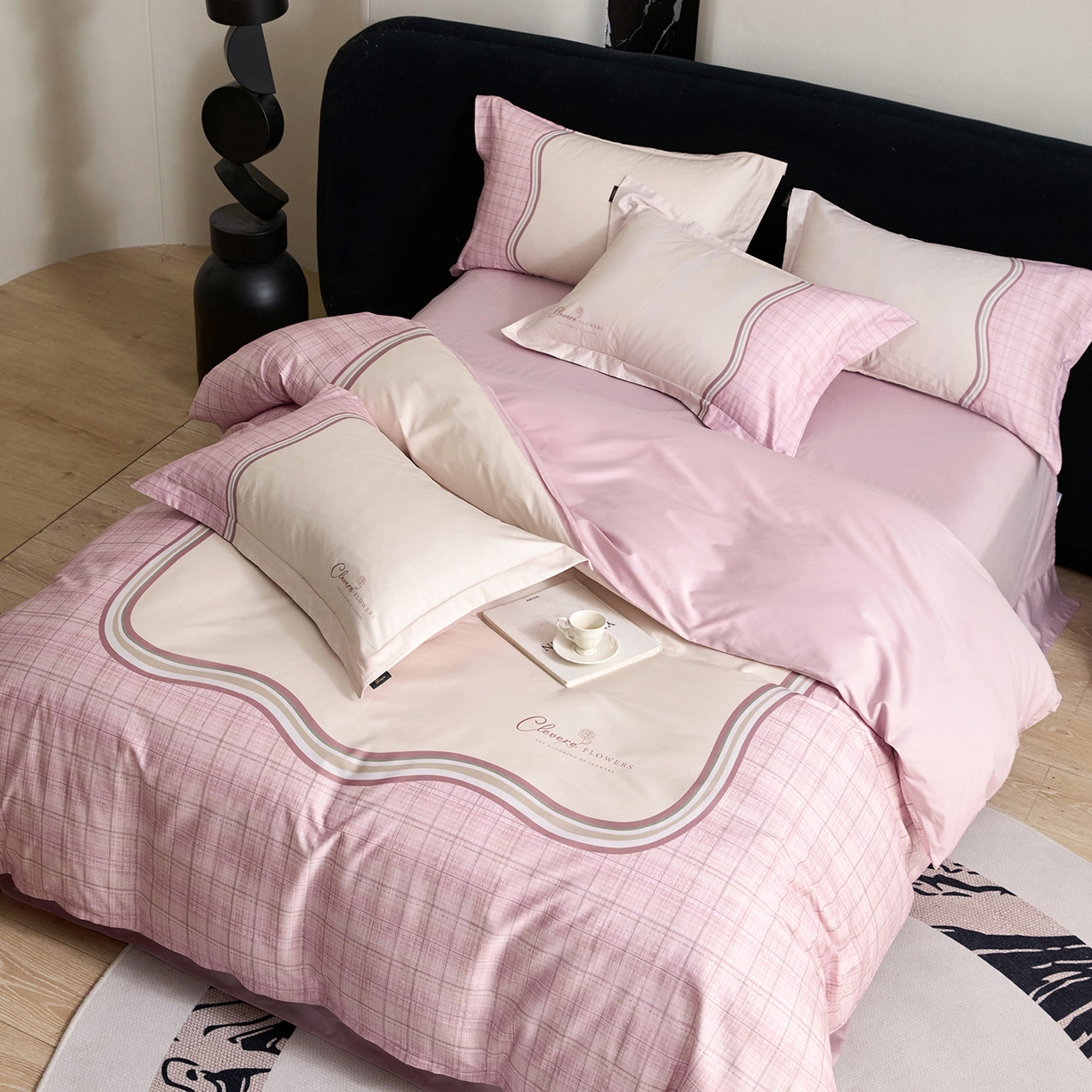 91家纺网 家纺一手货源 找家纺 梧桐树 2026新款60长绒棉平网大版系列四件套 P34幻境粉