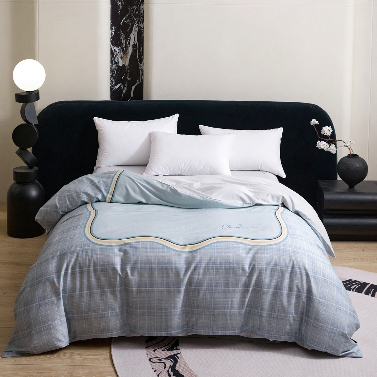 91家纺网 家纺一手货源 找家纺 梧桐树 2026新款60长绒棉平网大版系列四件套 P35幻境蓝