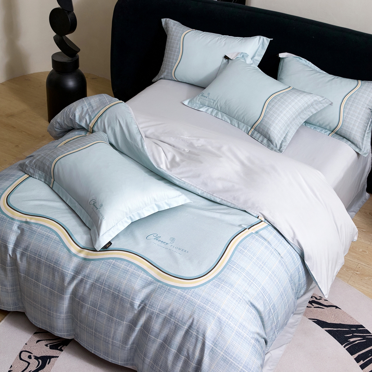 91家纺网 家纺一手货源 找家纺 梧桐树 2026新款60长绒棉平网大版系列四件套 P35幻境蓝