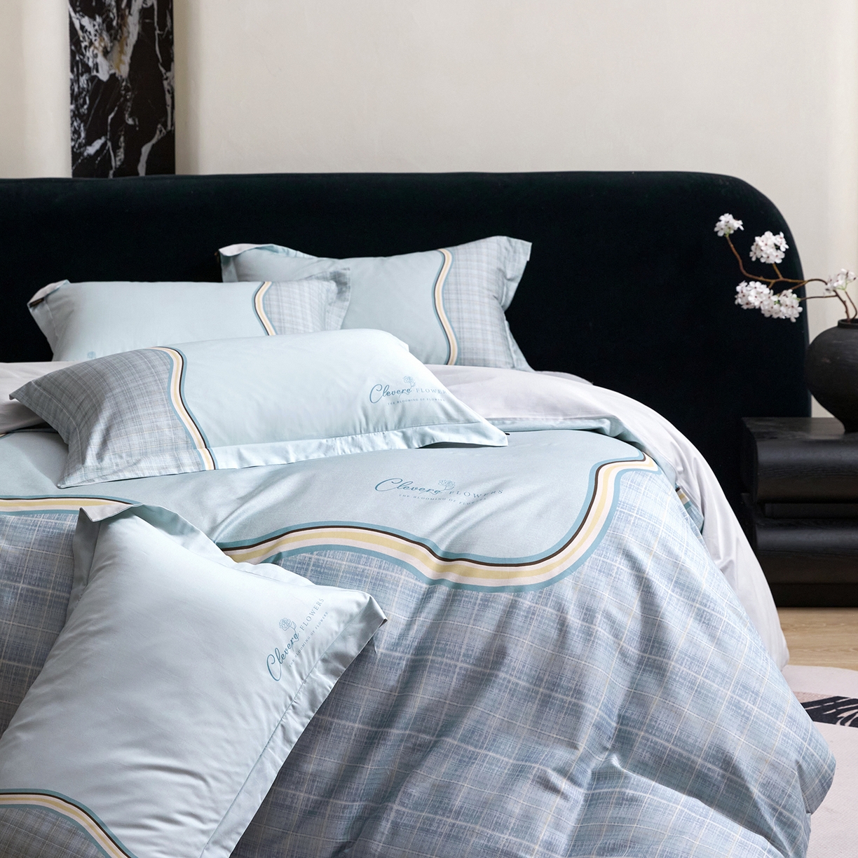 91家纺网 家纺一手货源 找家纺 梧桐树 2026新款60长绒棉平网大版系列四件套 P35幻境蓝