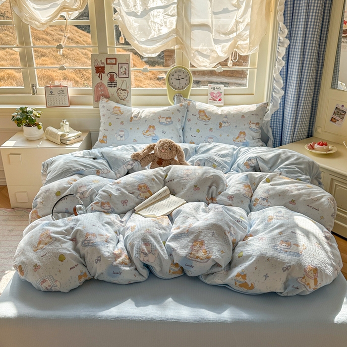 女子家纺 2026春夏新款云感皱皱纱小清新四件套 萌宠宝贝