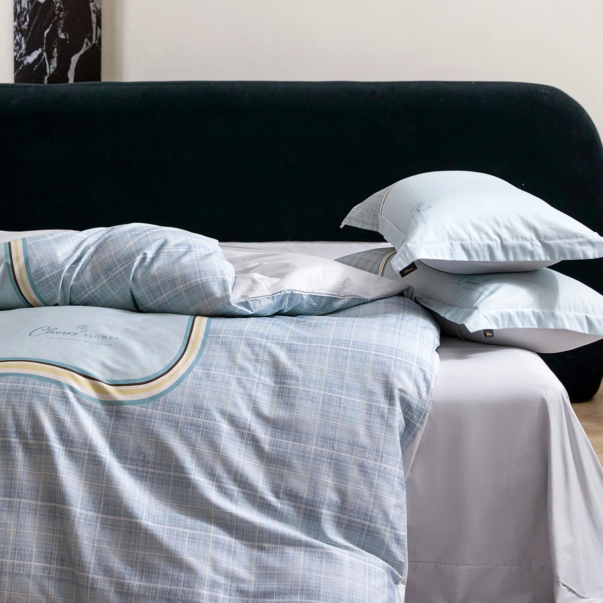 91家纺网 家纺一手货源 找家纺 梧桐树 2026新款60长绒棉平网大版系列四件套 P35幻境蓝