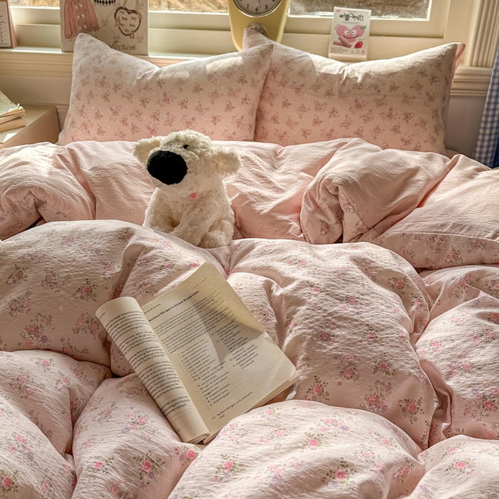 91家纺网 家纺一手货源 找家纺 女子家纺 2026春夏新款云感皱皱纱小清新四件套 碎花飘飘