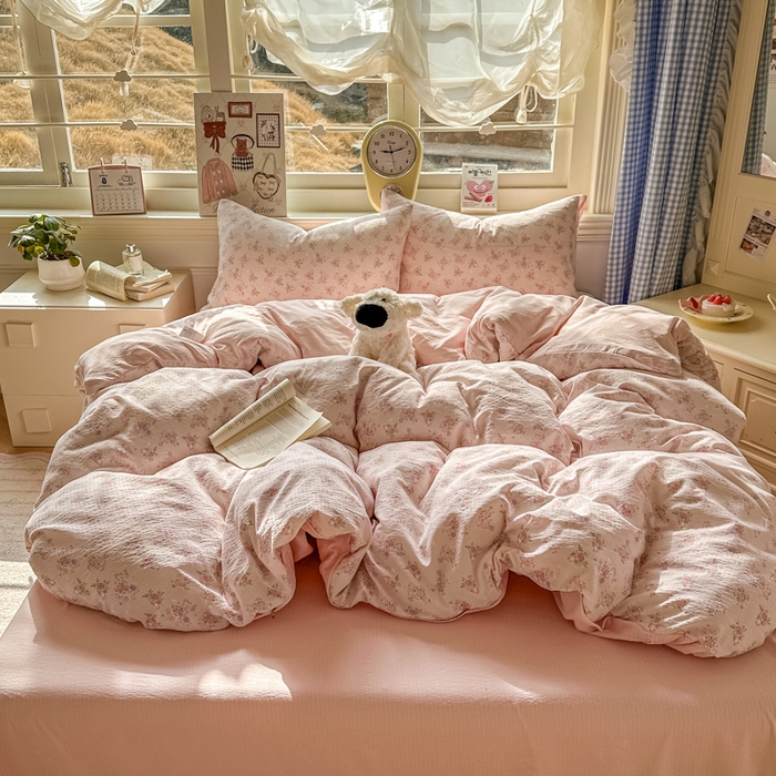 女子家纺 2026春夏新款云感皱皱纱小清新四件套 碎花飘飘