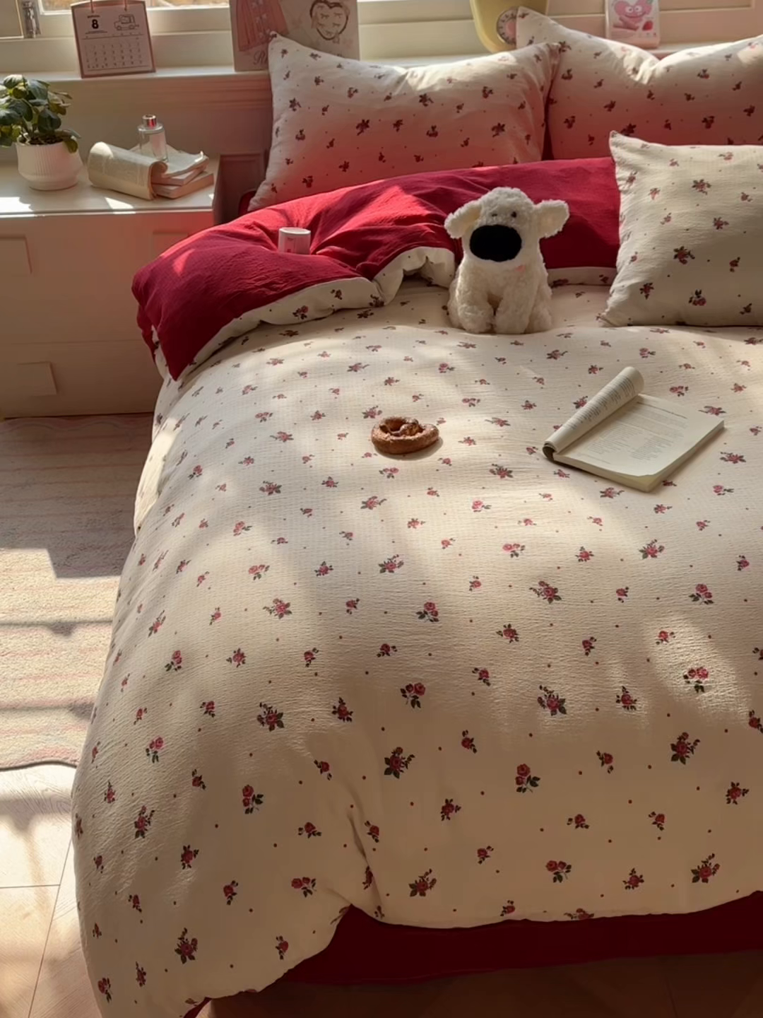 91家纺网 家纺一手货源 找家纺 女子家纺 2026春夏新款云感皱皱纱小清新四件套 玫瑰园