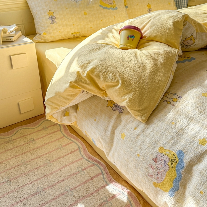 91家纺网 家纺一手货源 找家纺 女子家纺 2026春夏新款云感皱皱纱小清新四件套 精灵宝贝