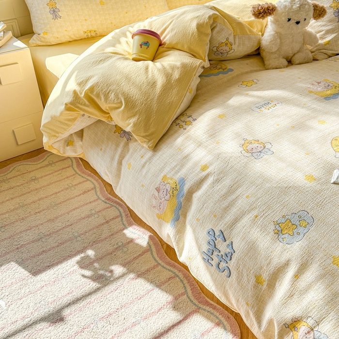 91家纺网 家纺一手货源 找家纺 女子家纺 2026春夏新款云感皱皱纱小清新四件套 精灵宝贝