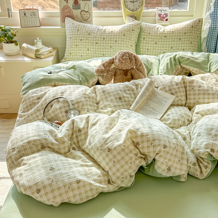 91家纺网 家纺一手货源 找家纺 女子家纺 2026春夏新款云感皱皱纱小清新四件套 左伊