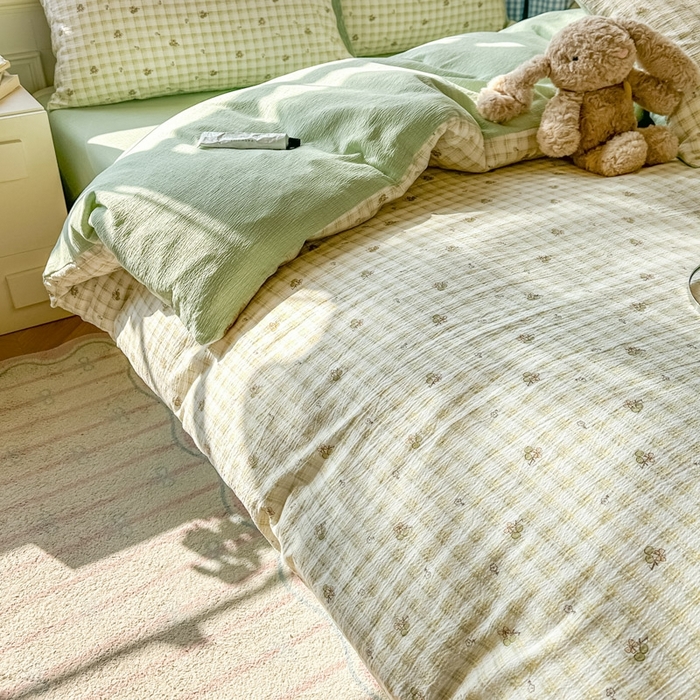 91家纺网 家纺一手货源 找家纺 女子家纺 2026春夏新款云感皱皱纱小清新四件套 左伊