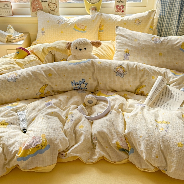 91家纺网 家纺一手货源 找家纺 女子家纺 2026春夏新款云感皱皱纱小清新四件套 精灵宝贝