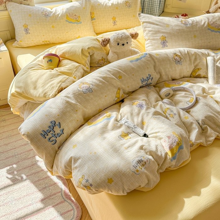 91家纺网 家纺一手货源 找家纺 女子家纺 2026春夏新款云感皱皱纱小清新四件套 精灵宝贝