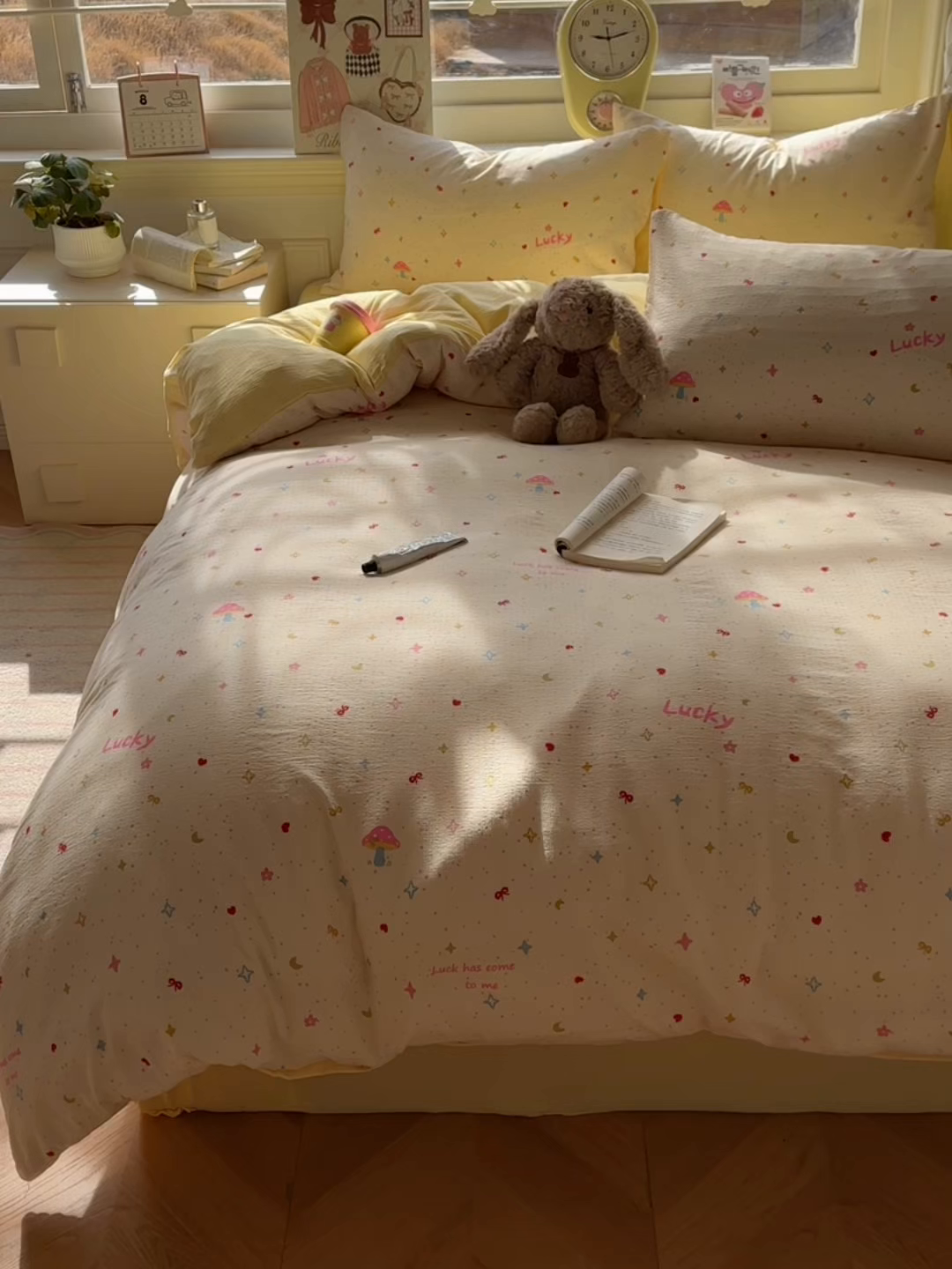 91家纺网 家纺一手货源 找家纺 女子家纺 2026春夏新款云感皱皱纱小清新四件套 幸运星