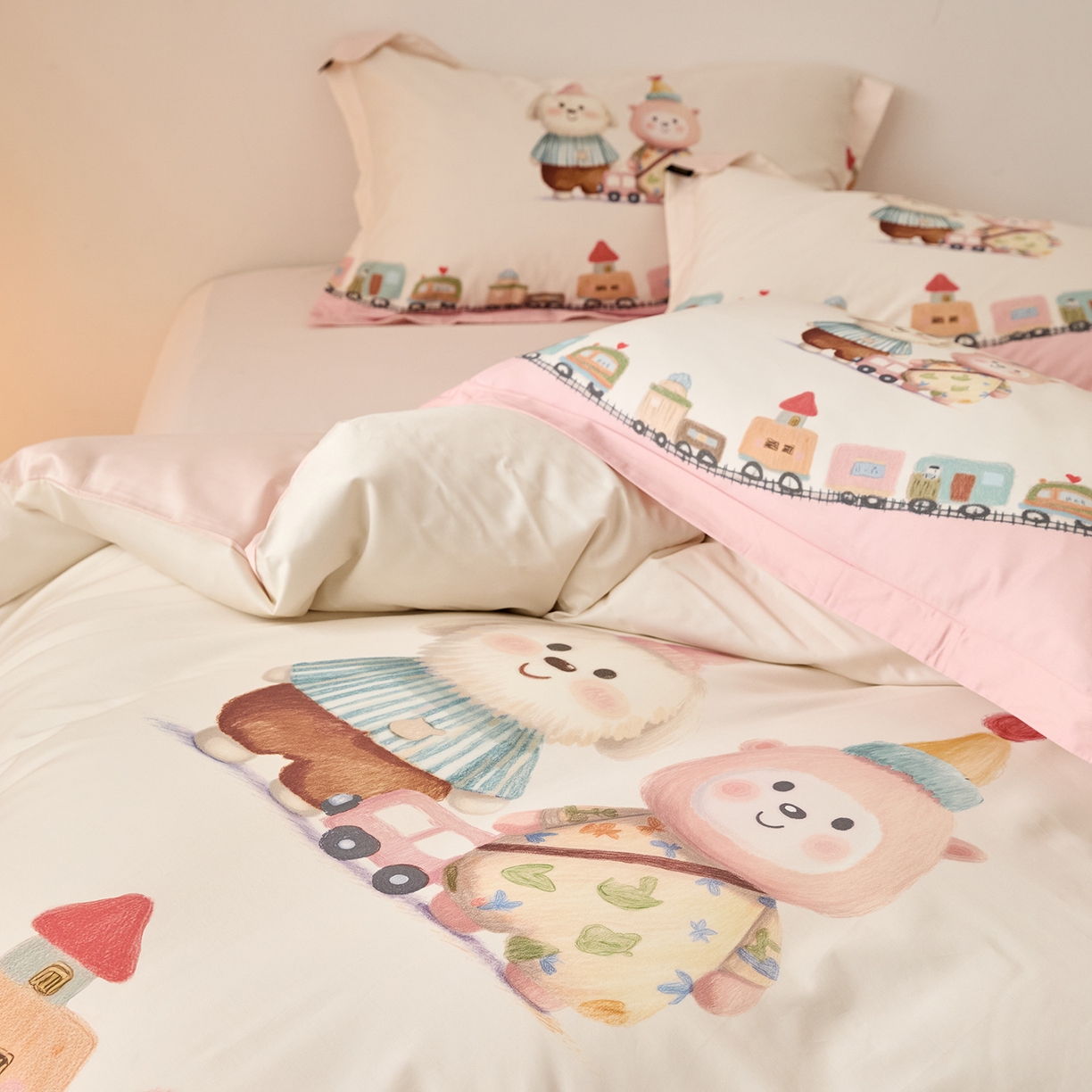 91家纺网 家纺一手货源 找家纺 梧桐树 2026新款60长绒棉平网大版系列四件套 P37好伙伴粉