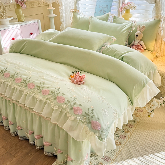 91家纺网 家纺一手货源 找家纺 （总）漫布云家纺 2026春夏超柔水洗棉床裙款四件套-唯爱系列