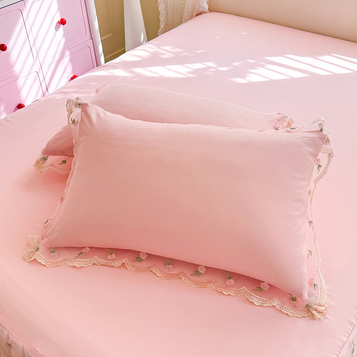 91家纺网 家纺一手货源 找家纺 漫布云家纺 2026春夏超柔水洗棉床裙款四件套-唯爱系列 唯爱-樱花粉