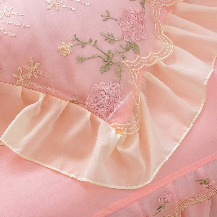 91家纺网 家纺一手货源 找家纺 漫布云家纺 2026春夏超柔水洗棉床裙款四件套-唯爱系列 唯爱-樱花粉